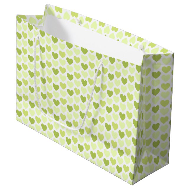 PALE LIME GREEN HEARTS LARGE GIFT BAG (Front Angled)