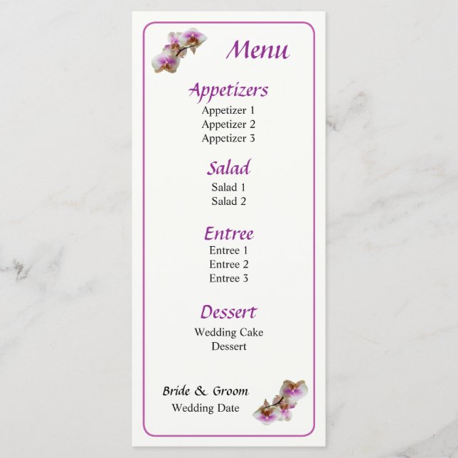 Pale Magenta and White Orchids Menu... Menu (Front)