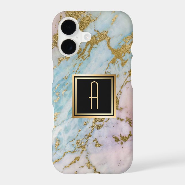 Pale Marble Gold Turquoise Monogram (Back)