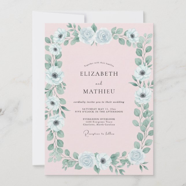 Pale Mauve Anemone Wedding Invitation (Front)