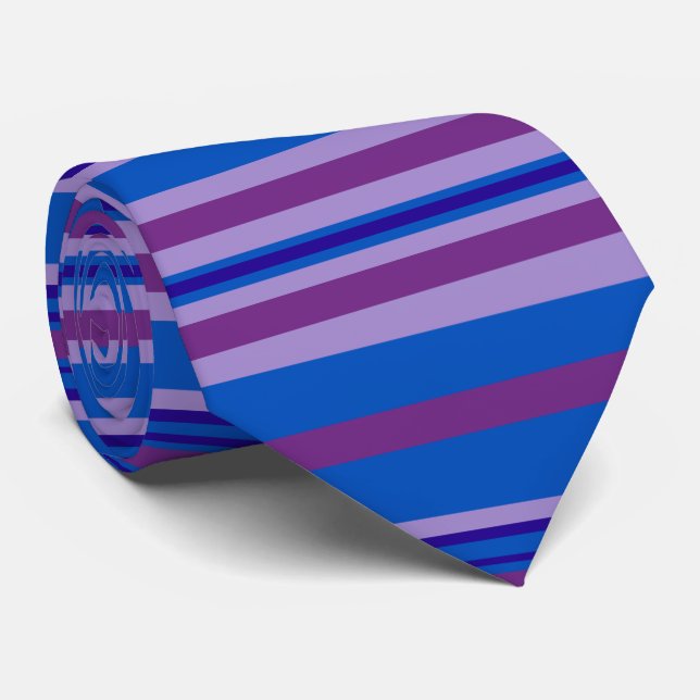 Pale Mauve Deep Purple Light Blue Navy Stripes Tie (Rolled)