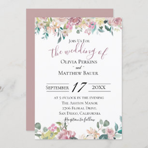Pale Mauve Floral Wedding Invitation