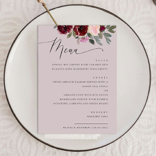 Pale Mauve Floral Wedding. Romantic Elegant Script Menu