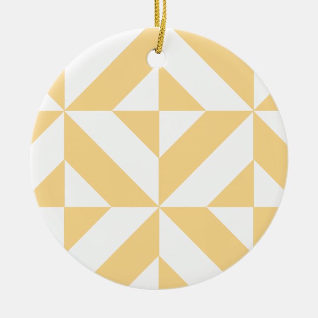 Pale Melon Geometric Deco Cube Pattern Ceramic Tree Decoration (Front)
