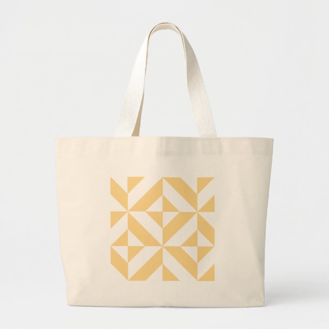 Pale Melon Geometric Deco Cube Pattern Large Tote Bag (Front)