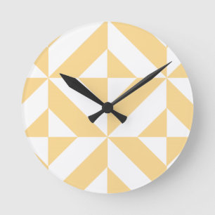 Pale Melon Geometric Deco Cube Pattern Round Clock