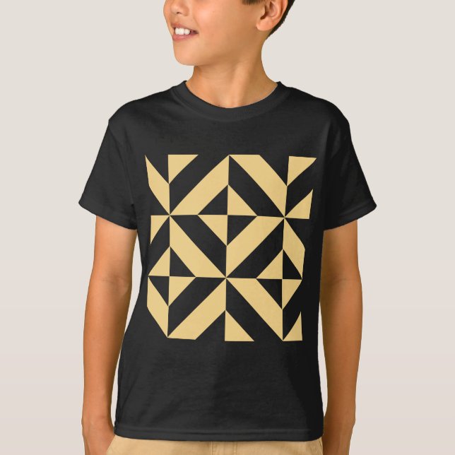Pale Melon Geometric Deco Cube Pattern T-Shirt (Front)
