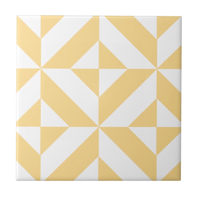 Pale Melon Geometric Deco Cube Pattern Tile (Front)