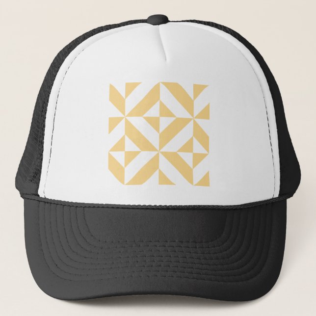 Pale Melon Geometric Deco Cube Pattern Trucker Hat (Front)