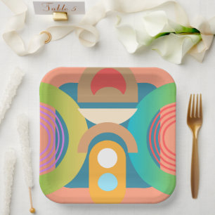 Pale Minimalist Abstract Geometric Shapes  Paper Plate