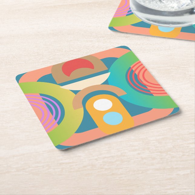 Pale Minimalist Abstract Geometric Shapes  Square Paper Coaster (Angled)