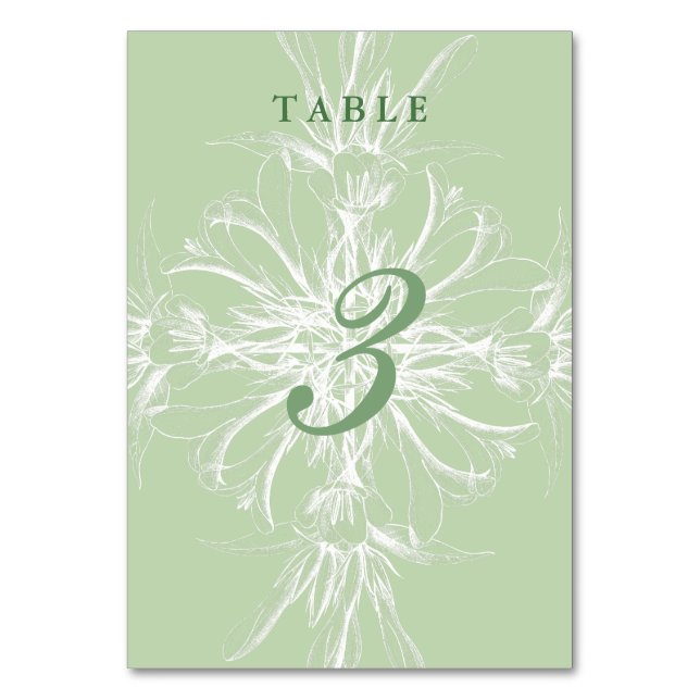 Pale Mint and White Floral Wedding Table Number (Front)