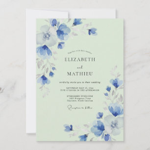 Pale Mint Azure Watercolor Wedding Invitation