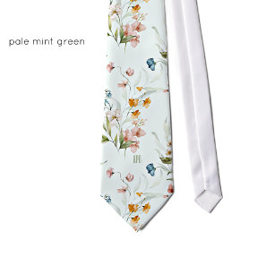 Pale Mint Cream, Initials, Colourful Floral Tie