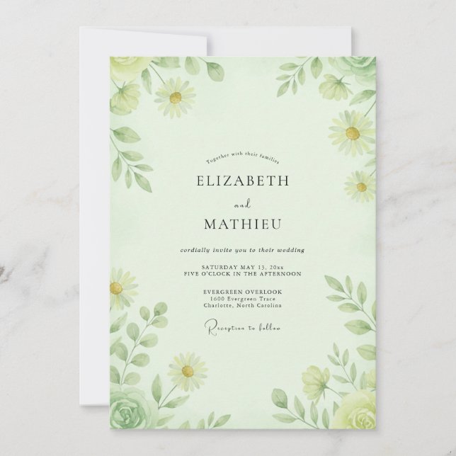 Pale Mint Daisy Eucalyptus Wedding Invitation (Front)