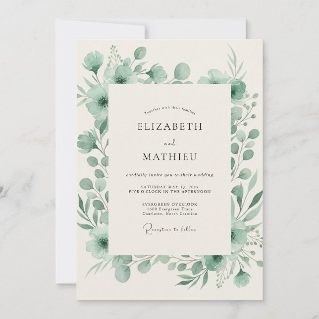 Pale Mint Eucalyptus Wedding Invitation (Front)