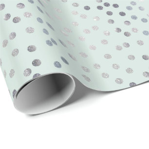 Pale Mint Green and Silver Glitter City Dots Wrapping Paper