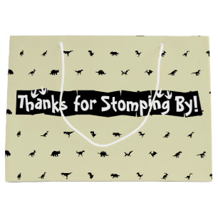 Pale Mint Green Dinosaur Favour Bags: Black Dino P Large Gift Bag