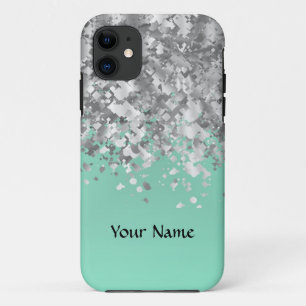 Pale mint green faux glitter personalised Case-Mate iPhone case