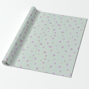 Pale Mint Japanese Purple Tulip Floral Pattern Wrapping Paper