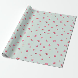 Pale Mint Japanese Red Plum Blossom Floral Pattern Wrapping Paper