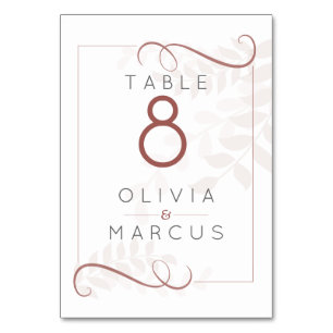 Pale Mocha Foliage and Spice Brown Accents Table Number