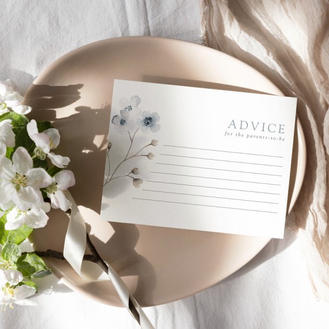 Pale Modern Simple Floral Baby Shower Advice Card (Creator Uploaded)