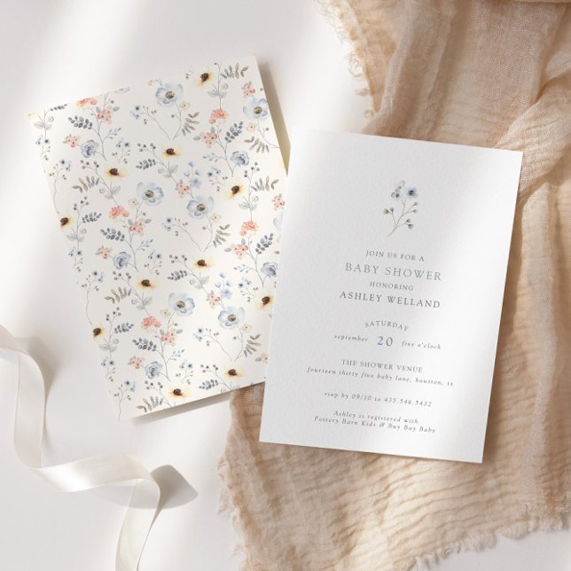 Pale Modern Simple Floral Baby Shower Invitation (Creator Uploaded)