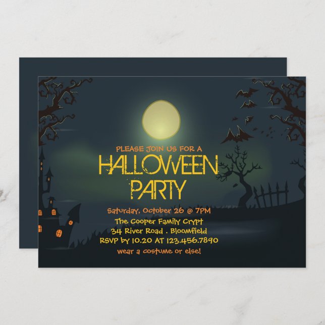 Pale Moon Halloween Party Invitation (Front/Back)