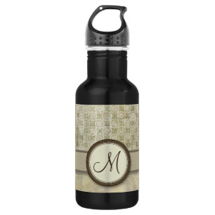 Pale Moss Coin Pattern with Monogram 532 Ml Water Bottle