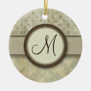 Pale Moss Coin Pattern with Monogram Ceramic Tree Decoration