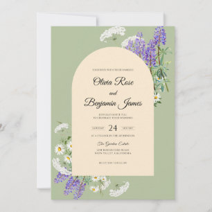Pale Olive Violet Meadow Eucalyptus Wedding Invitation