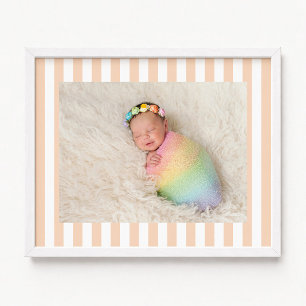 Pale Orange and White Stripes New Baby Girl Photo Poster