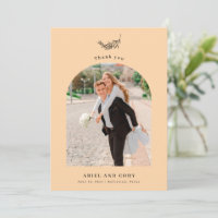 Pale Orange | Arch Wedding Photo Thank You Card