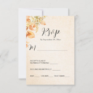 Pale Orange Cream Autumn Floral Wedding  RSVP Card