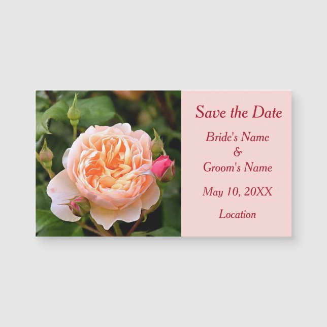 Pale Orange Rose and Buds Save the Date (Front)