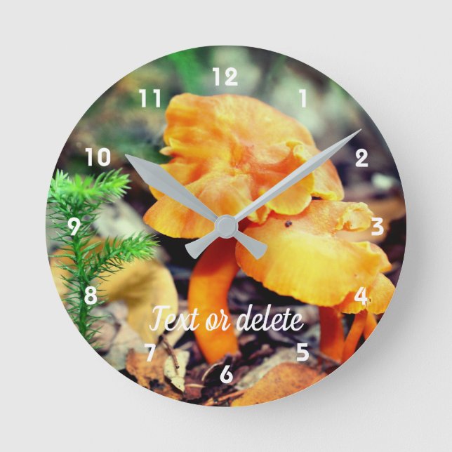 Pale Orange Wild Mushrooms Personalised Round Clock (Front)