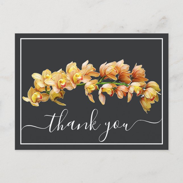 Pale Orange Yellow Orchid Grey Backdrop Thank You Postcard (Front)