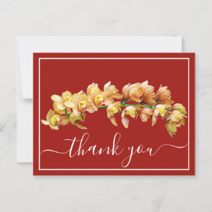 Pale Orange Yellow Orchid Red Backdrop Thank You Postcard