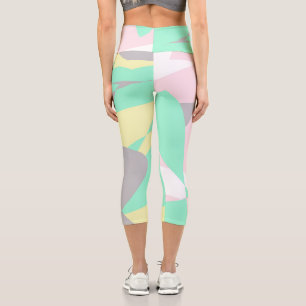 Pale Pastel Abstract Art Grey Yellow Pink White Capri Leggings