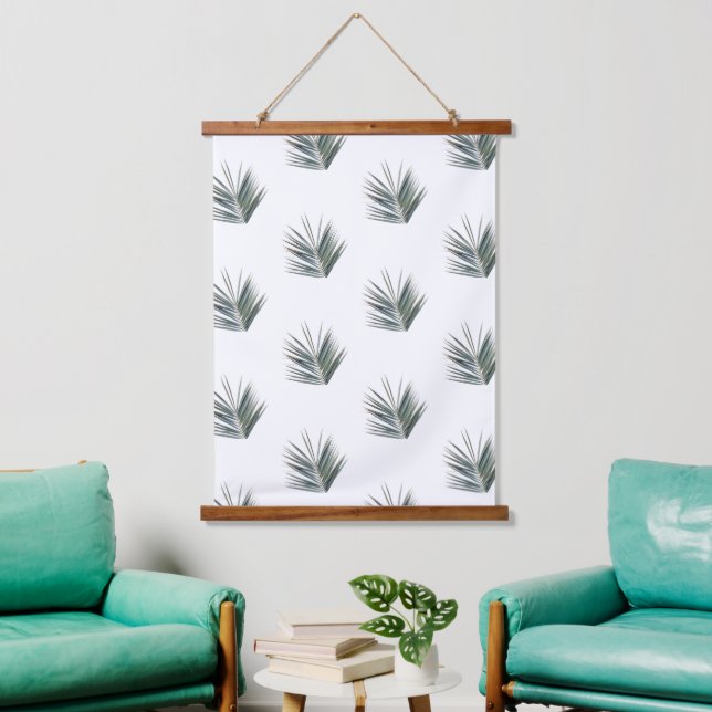 Pale Pastel Green Palm Tree Leaf Pattern Hanging Tapestry (Living Room)