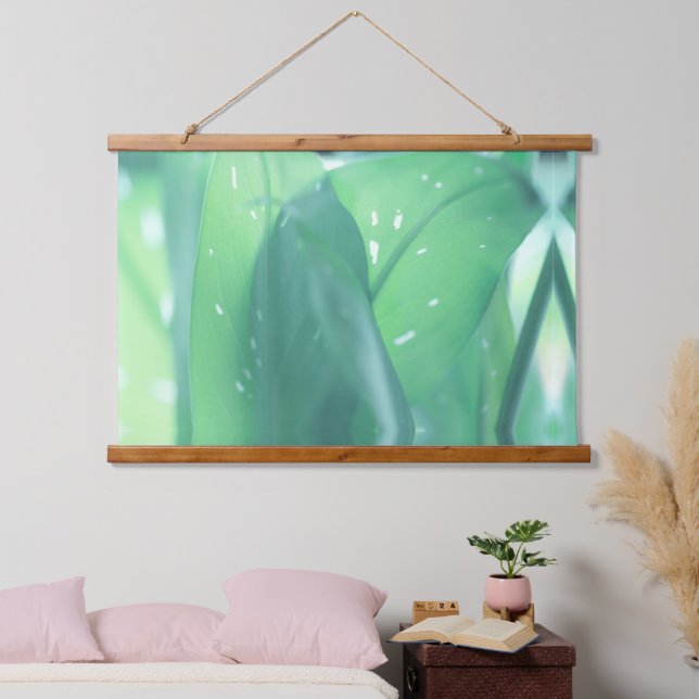 Pale Pastel Green Plant Leaves Pattern  Hanging Tapestry (Bedroom)
