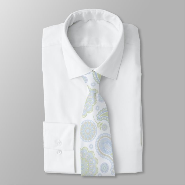 Pale Pastel Paisley Pattern Wedding Tie (Tied)