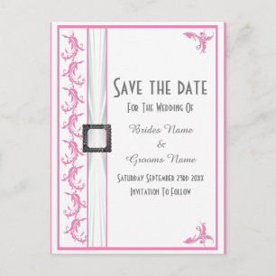 Pale pastel pink white lace save the date announcement postcard