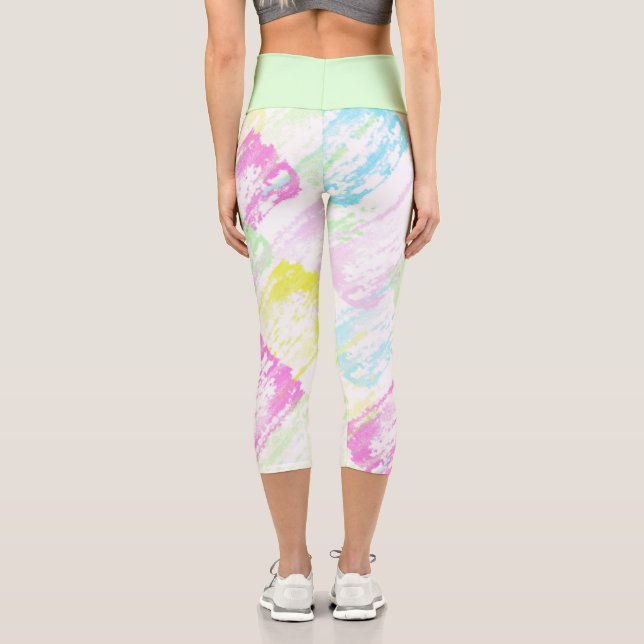 Pale Pastel Turquoise Green Blue Pink Abstract Art Capri Leggings (Back)