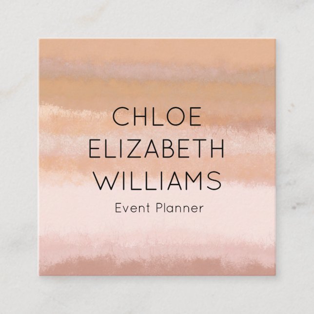 Pale Peach Abstract Watercolor Textured Stripes Square Business Card (Front)