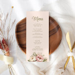 Pale Peach and Blush Pink Floral Wedding Menu Card<br><div class="desc">Presenting our Pale Peach and Blush Pink Floral Wedding Menu Card, a sophisticated addition to your reception decor. This delicately designed card showcases a soft peach backdrop adorned with a charming blush pink floral motif. Perfectly complementing your wedding theme, this menu card adds an elegant touch to your table settings,...</div>