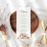 Pale Peach and Blush Pink Floral Wedding Menu Card<br><div class="desc">Presenting our Pale Peach and Blush Pink Floral Wedding Menu Card, a sophisticated addition to your reception decor. This delicately designed card showcases a soft peach backdrop adorned with a charming blush pink floral motif. Perfectly complementing your wedding theme, this menu card adds an elegant touch to your table settings,...</div>