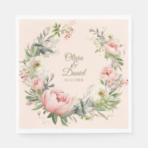Pale Peach and Blush Pink Floral Wedding  Napkin