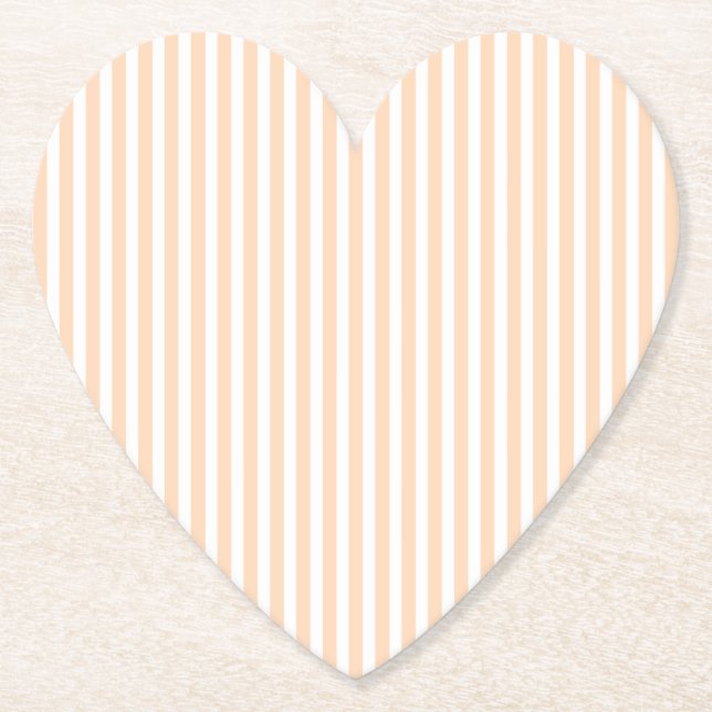 Pale Peach Angelskin Coral & White Stripe Paper Coaster (Front)